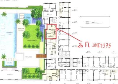 Floor plan highlighting unit 375 on the 26th floor