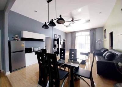 Modern living and dining space with contemporary furniture