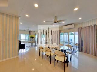 Spacious living room with dining area