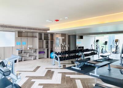 Spacious gym with modern equipment