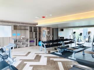Spacious gym with modern equipment