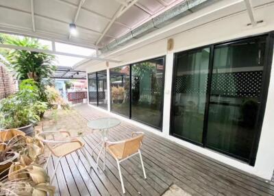 Outdoor patio facing glass doors