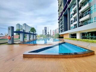 Modern apartment building with outdoor swimming pool