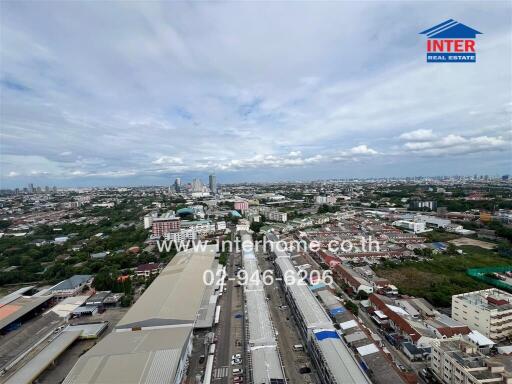 Aerial view of city with buildings and roads