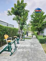 Outdoor gym equipment and greenery