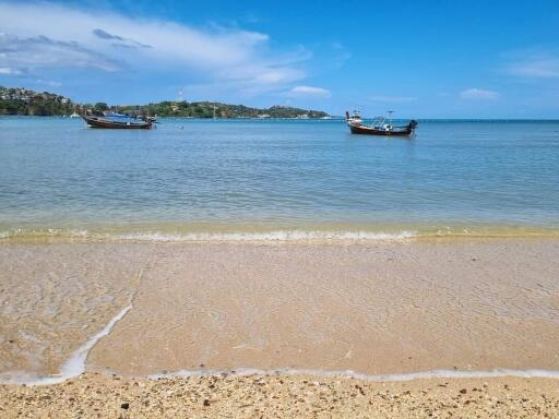 Scenic beachfront view with boats