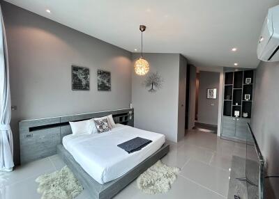 Modern bedroom with grey accents and contemporary decor