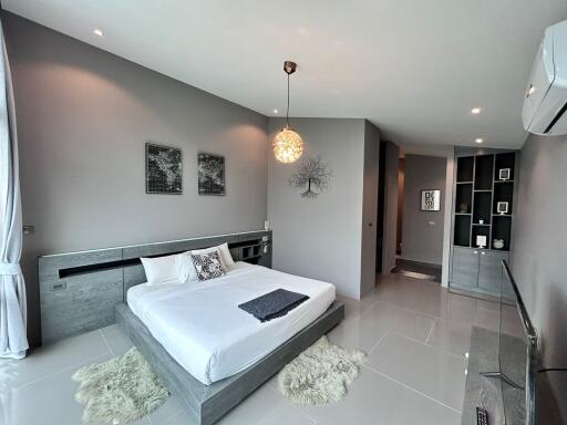 Modern bedroom with grey accents and contemporary decor