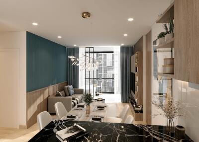 Modern living and dining area with contemporary decor