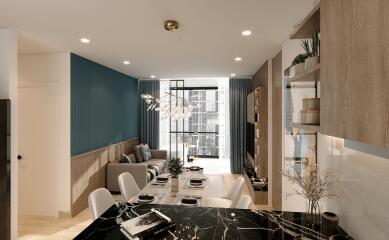 Modern living and dining area with contemporary decor