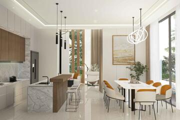 Modern kitchen and dining area with contemporary design