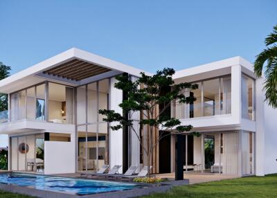 Modern two-story house with pool