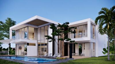 Modern two-story house with pool