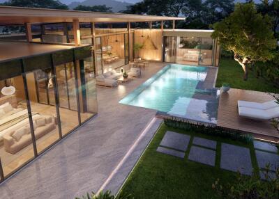 Modern outdoor living area with pool