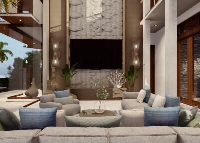 Luxurious living room with modern furnishings and decor