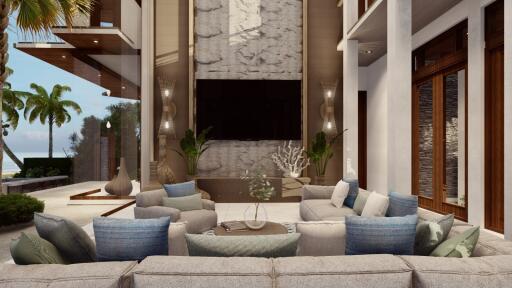 Luxurious living room with modern furnishings and decor