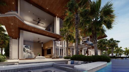 Modern luxury building with pool