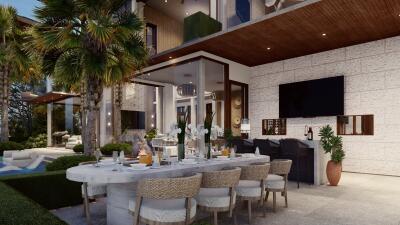 Modern outdoor dining area and patio