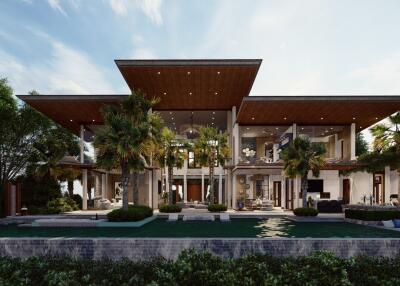 Luxurious modern villa with pool and palm trees