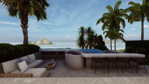 Outdoor seating area with ocean view