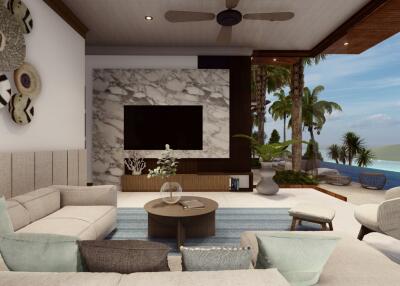 Modern living room with ocean view