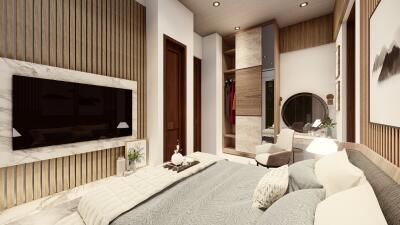 Well-furnished bedroom with modern decor