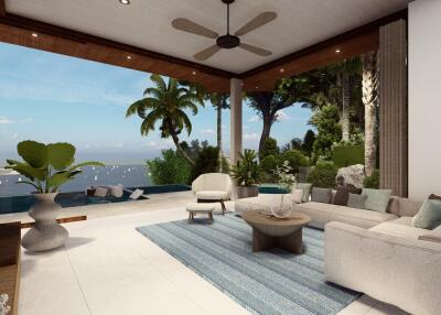 Modern open living area with ocean view
