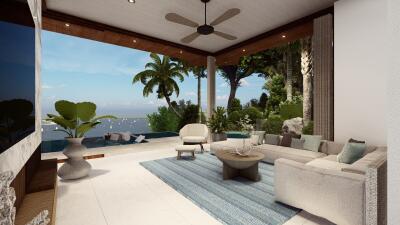 Modern open living area with ocean view