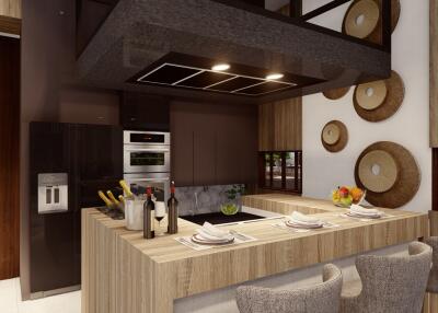 Modern kitchen with wooden countertops and high-end appliances
