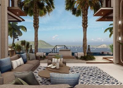 Spacious outdoor living area with ocean view
