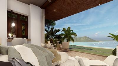 Bedroom with ocean view and open terrace