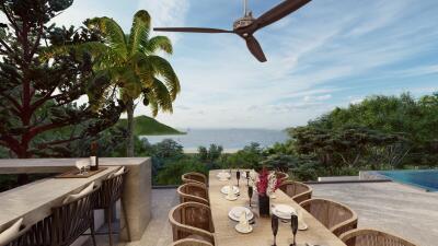Outdoor dining area with scenic ocean view
