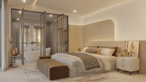 Modern and luxurious bedroom with ensuite bathroom