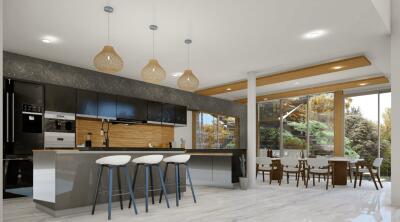 Modern kitchen with dining area