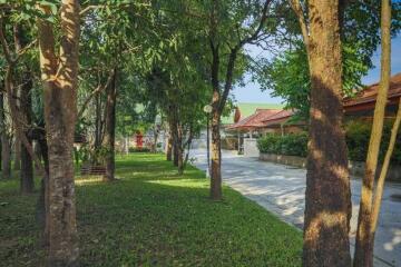 Exterior view of houses with a garden