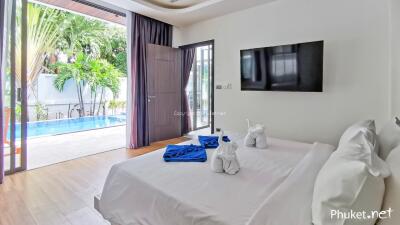 Bedroom with pool view