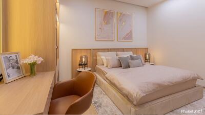 Modern and cozy bedroom with double bed