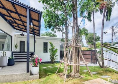 Modern building with a small landscaped garden