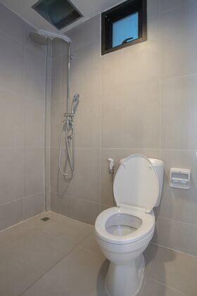 Modern bathroom with shower and toilet