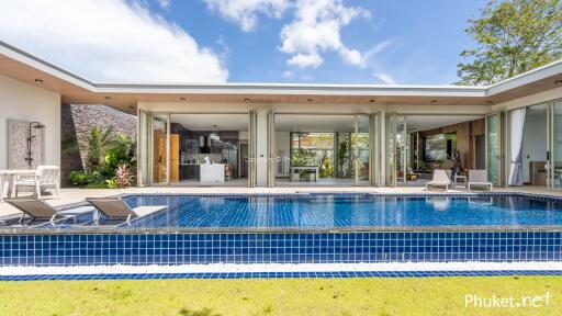 Modern villa with pool and outdoor furniture