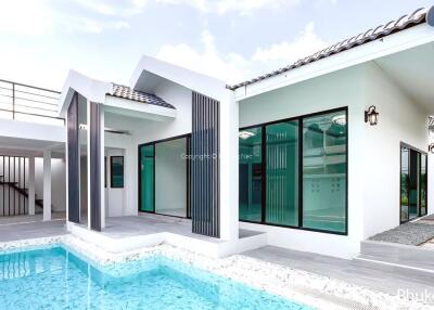 Modern white house with swimming pool