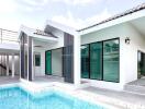 Modern white house with swimming pool