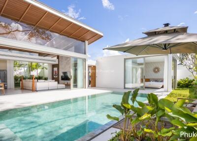 Modern outdoor living area with pool