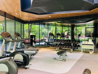 Modern fitness center with cardio and weight training equipment