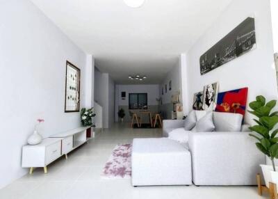modern living room with light grey sofa