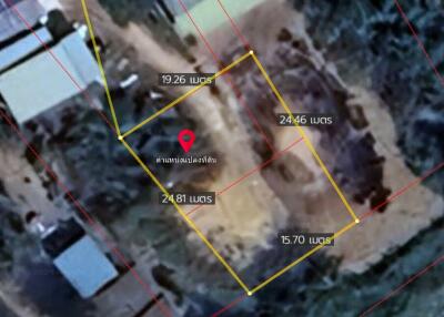 Aerial view of a land plot with marked boundaries and dimensions