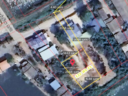 Aerial view of property with boundary markers and measurements