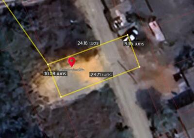 Aerial view of a land plot with marked boundaries and dimensions