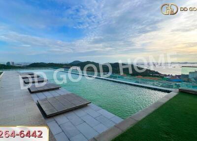 Infinity pool with a scenic view of the coastline and hills