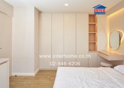 Modern bedroom with ample storage space